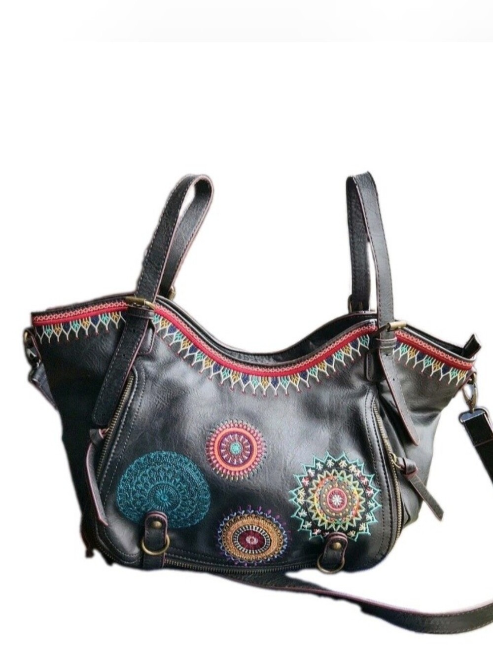 Desigual Mandala Faux LeatheBoho Embroidered  Purse Shoulder/hand Strap  Pockets